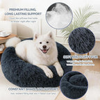 Large Calming Donut Dog Bed for Large Dogs, Ultra Soft Fluffy Anti Anxiety Pet Bed, Plush Round Washable Dog Bed with Raised Rim for Golden Retriever, Husky, Labrador & Indoor(Deep Grey, 36 Inch)