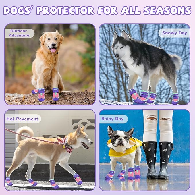 Dog Boots for Large Medium Small Dogs, Dog Shoes for Winter Snow, Non- Slip Outdoor Dog Booties Paw Protectors with Reflective Strips for Snowy Hardwood Floor Hiking Walking, Size 7