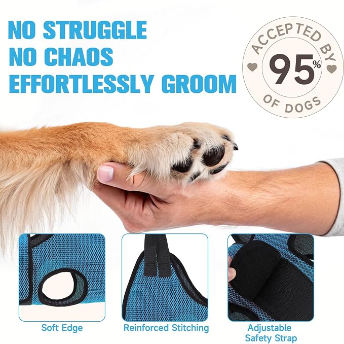 PAWCHIE Dog Grooming Hammock Harness for Dog Cat with Pet Nail Clipper Trimmer-Breathable Cat Hanger Sling for Trimming Clipping Nails-Dog Hammock Restraint Bag for Small Medium Large Dog, Dark Blue M