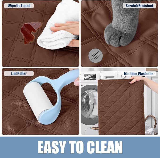 Smiry Waterproof Reversible Pet Couch Covers for Dogs | Pet Friendly, Soft Fabric, Washable Sofa Furniture Protector for Dogs Cat Kids, Checkered (30"x95", Brown/Chocolate)