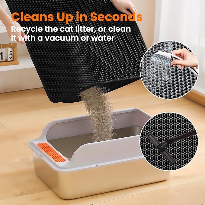 Cat Litter Mat, Double Layer Honeycomb Litter Box Mat | 24x18”, Efficient Litter Trapping, Easy to Clean, Waterproof, Non-Slip, Soft on Paws, Scratch Resistant, Black, Large