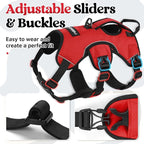 rabbitgoo Escape Proof Dog Harness for Large, No Pull with Lift Handle | No Escape, Full Soft Padded, Reflective Adjustable Vest, Leash Clip for Walking Hiking Training, Red, Large