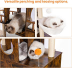 Heybly Cat Tree with Litter Box Enclosure for Indoor Big Cat HCT110SR | Cat Tower for Large Cats 20 lbs Heavy Duty, Modern Cat Condo Furniture with Scratching Posts, Rustic Brown