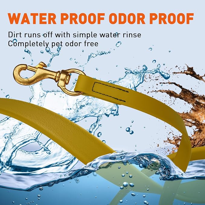 Viper Biothane K9 Working Dog Leash Waterproof Lead for Tracking Training Schutzhund Odor-Proof Long Line with Solid Brass Snap for Puppy Medium and Large Dogs 4ft, Treasure Gold