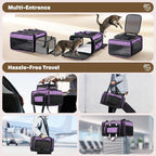 Top and 2 Sides Expandable Cat Carrier 18x13.5x9.5, TSA Airline Approved Dog Carriers for Small Dogs, Soft-Sided Pet Carrier with Self-Locking Zippers for Kitten,Rabbit, Puppy Purple