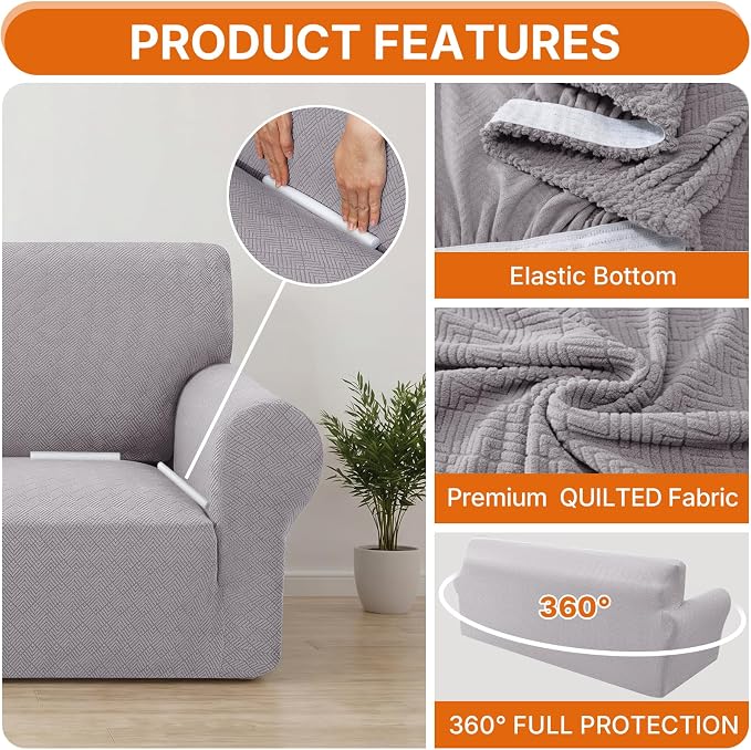 XINEAGE Stretch 3 Seater Slipcover, Non-Slip Pet Couch Cover,Silver Gray | Washable Furniture Protector, Elastic Bottom, Dogs & Cats Friendly, Scratch-resistant, Fast Setup, High Elasticity