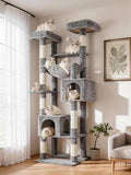 Hey-brother Cat Tree Tower with Multi-Level Duty Scratching Posts, 0MPJ039W | 80.7 Inches XL Cat Furniture with Large Platforms, Cozy Condos, Big Hammock, Toy Balls for Indoor Adult Cats, Light Gray
