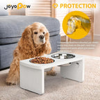 Elevated Dog Bowls, Waterproof Raised Dog Bowl for Medium Dogs, HIPS Poly Lumber Stand with 2 Stainless Steel Bowls, Indoor & Outdoor Use (7'' Tall-40 oz Bowl, White)