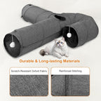 Ownpets 10" Large Cat Tunnel 3-Way U-Shape Oxford Fabric for Large Cat | Silent oxford fabric no noise, expandable 3-channel design, with plush ball ,feather wand, peek hole, for multi-cat household