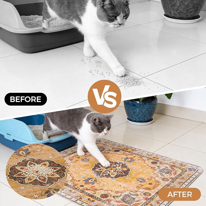 Homimp Cat Litter Mat, Litter Trapping Mat 2 Pack, Contains Mess from Box, Protects Floors,Urine Waterproof,Non-slip,Less Waste Cat Litter Box Mat,Soft on Kitty’s Paws,Washable,Absorbent,Khaki 36"X41"