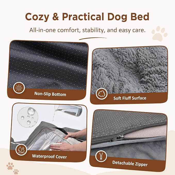 Comfort Expression Orthopedic Dog Beds for Large Sized Dog with Bolster | Waterproof Dog Couch Bed with Washable Cover & Non-Slip Bottom, Supportive Egg Crate Foam Large Pet Bed, 38x25 Inch