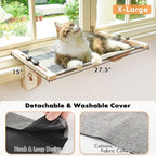 AMOSIJOY Cat Windowsill Perch with Wood & Metal Frame for Large Cat, 27.5in | Solid Wood Frame, Easy to Adjust, Washable Berber Fleece Cover, No Suction Cups Cat Window Seat for Windowsill, Bedside