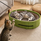 Interactive Cat Scratcher Lounge Bed Heavy Duty Corrugated Cardboard Cat Scratching Pad Bowl with Built-in Track & 2 Bell Balls for Indoor Cats Claw Care and Rest Cat Scratching Bowl，Green