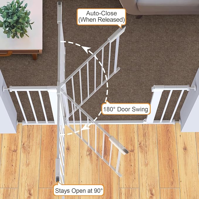 Cumbor 2 Pack 30-46" Baby Gate for Stairs, Mom's Choice Awards Winner-Auto Close Dog Gate for doorways, Easy Install Pressure Mounted Pet Gates Indoor, Easy Walk Thru Wide Safety Gate for Dog, White