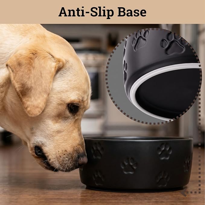 Ceramic Dog Bowl Set of 2 with Anti-Skid Base 7.5" W x 3" H, 6 Cup Capacity | Thick Ceramic, Dishwasher Safe, Anti-Skid Rubber Base, 6 Cups per Bowl, Ceramic Food & Water Bowls Set of 2 for Large Dogs