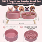 Elevated Slow Feeder Dog Bowls with Splash Proof Stand, Slow Eating 5X | 6.5″ Dog Slow Feeding Bowls & 6.1″ Dog Food Dish, Non-Slip Raised Food and Water Bowl Set for Small and Medium Breeds, Pink