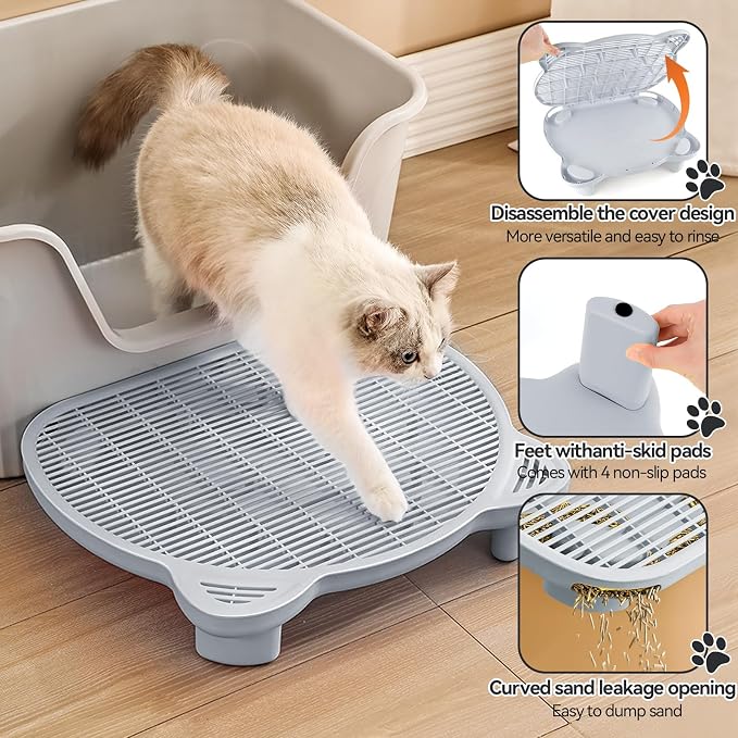 Litter Box Step Adjustable Cat Step with Filter Function, Light Grey | Elevated Double Layer Litter Box Ramp for Kitten & Old Cats, Easy Cleaning Litter Box Step Stool for Automatic Cat Litter Box