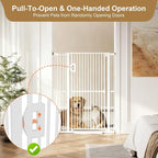 Jekriuet 57" Extra Tall Pet Gate, 27.5"-38.5" Wide, White | Dog Cat Gate for Doorways Hallways Stairs,Pressure Mounted 1.18" Ultra Narrow Gap No Drilling One-Handed Auto-Close