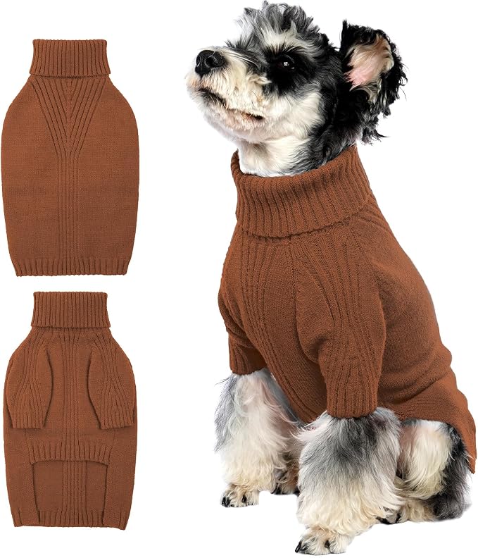 IECOii Turtleneck Dog Sweater, Thermal Knitted Sweater for Small Medium Dogs Girl Boy, Stretchy Fit Warm Pullover Pet Sweaters for Cold Weather Indoor & Outdoor Knitwear, Poodle (Caramel, M)