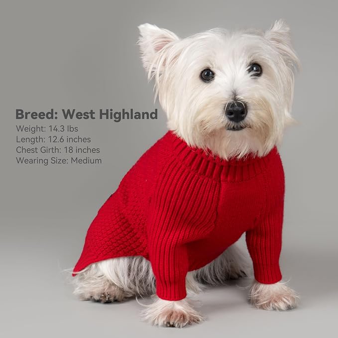 cyeollo Red Dog Sweater Long Sleeve Knitted Turtleneck Pullover Clothes | Ultra Soft Warm Knit, Full Coverage, 4-Way Stretch for Easy Movement, Easy On & Off, Winter Daily Wear for Small Dogs