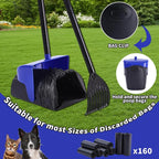 Pooper Scooper Large Swivel Bin & Rake with 160 Waste Bags,Heavy Duty Dog Pooper Scooper with Bag Attachment for Large Small Dogs, Long Handle Poop Scooper with Lid for Yard, Grass, Gravel (Blue)