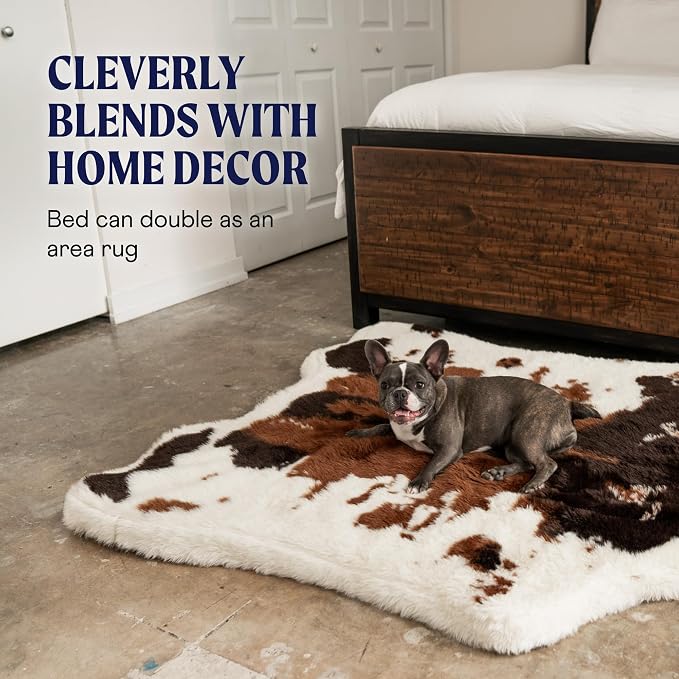 PupRug Orthopedic Dog Bed for Large Dogs with Fluffy Soft Faux Fur and Memory Foam for Joint Support, Machine Washable and Waterproof Couch Bed, Brown and White, Large/Extra Large