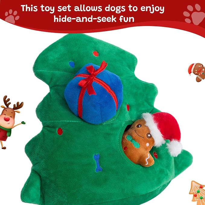 Hollypet Christmas Squeaky Hide and Seek Dog Toys for Small and Medium | Interactive Plush Stuffed Dog Squeak Toys for Small Medium Sized Dogs and Non-Aggressive Chewers, Puppy Teeth Clean Chew Toys