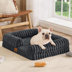 ChiXnuggle Faux Fur Orthopedic Dog Bolster Bed, Waterproof Washable Cover | rectangular dog sofa couch,egg crate foam,non-slip bottom,for small medium dogs,dark grey,30*24*7,puppy bed