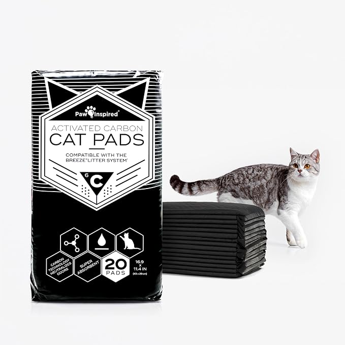 Paw Inspired Cat Pads, Generic Refills for Tidy Cats Breeze Litter Box System, Disposable Kitty Litter Liners for Easy Cleaning, Super Absorbent Pee Pads, 16.9 x 11.4 Inch (Carbon, 20 Count) | Generic Refills for Tidy Cats Breeze Litter Box System, Sup...