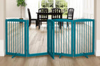 PUPETPO Freestanding Dog Gates with Door Walk Through, Pet Gate for Stairs, 80 inch Wide Gates Indoor, Dog Fences Indoor, Support Feet Included, 4 Panels, 32" Tall, Blue