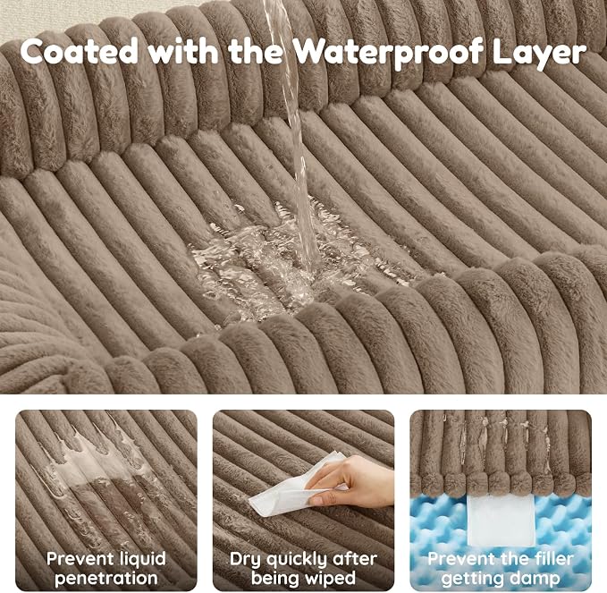 ChiXnuggle Faux Fur Orthopedic Dog Bolster Bed, Waterproof Washable Cover | rectangular dog sofa couch,egg crate foam,non-slip bottom,for large dogs,taupe,35*28*7
