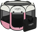 Love's cabin Pet Puppy Dog Playpen, Large Dog Tent Crates Cage Indoor/Outdoor, Portable Playpen for Cat, Foldable Pop Up Dog Kennel Playpen with Carring Case, Removable Zipper Top, Light Pink