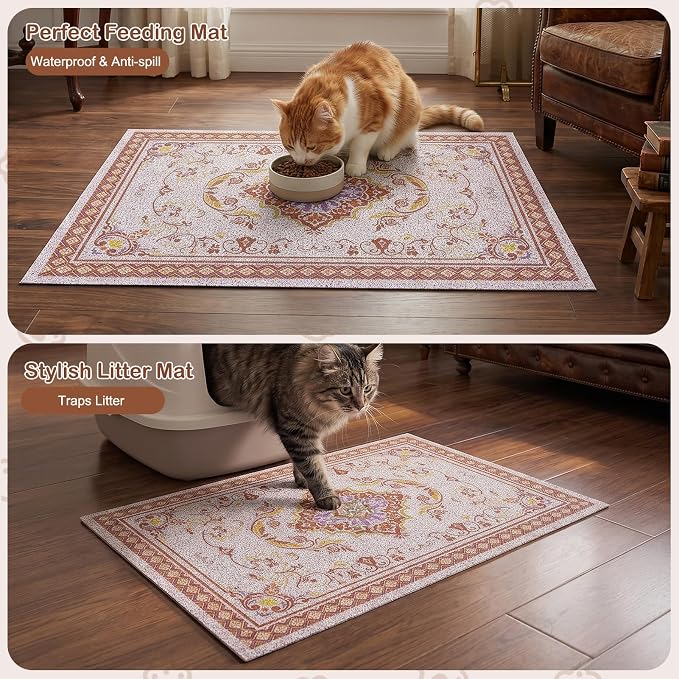 Glittme Cat Litter Mat, 24"x15" Non-Slip Washable Trapping Mat for Cats | Litter Trapping Mat With Thick PVC Coil To Catch Scatter, Soft On Paws And Waterproof Bottom To Protect Floors