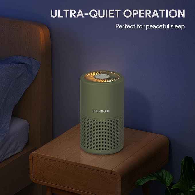 FULMINARE Air Purifiers for Home Bedroom H13 HEPA Air Filter | 360° Intake for Pet Hair, Smoke, Odors , 3 Speeds, Timer, 24dB, Small Mini Air Purifier with Night Light, Sage Green