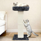 Cat Scratching Post with Plush Perch for Indoor Cats, 32 Inch | Removable & Washable Cover, Sisal Scratcher With a Large Bed, Heavy Duty Post for Cat Adults to Protect Furniture, Dark Grey