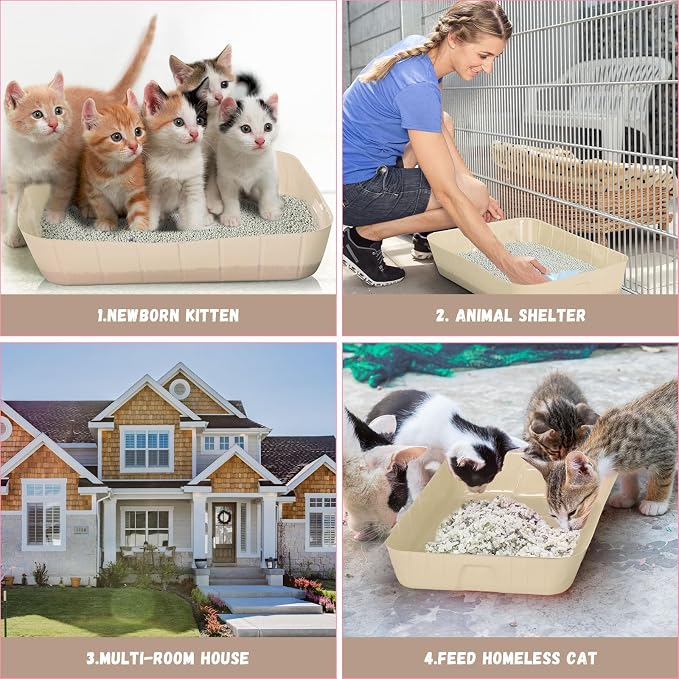 Bokon 25 Count Disposable Litter Box for Cat, Large Disposable Litter Tray for Travel Home Durable Portable Plastic Kitty Litters Boxes Leak-Resistant Easy-Grip Rim, 15.7 x 11.8 x 3 Inches(Beige)