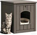 Cat Litter Box Enclosure, Multi-Functional Enclosed Cat Litter Box Furniture, Outdoor Cat House Weatherproof, Openable Front Door & Raised Floor, Easy to Clean & Assemble, Grey