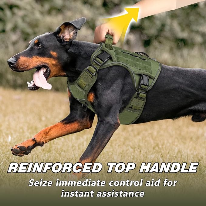 WINGOIN Green Tactical Dog Harness for Large Dogs, Heavy Duty No Pull Dog Harness with Handle, Adjustable Reflective Military K9 Big Pet Vest for Husky, Doberman, Walking, Training, Hunting (XL) | Heavy Duty with Handle,Adjustable Reflective,Military K...