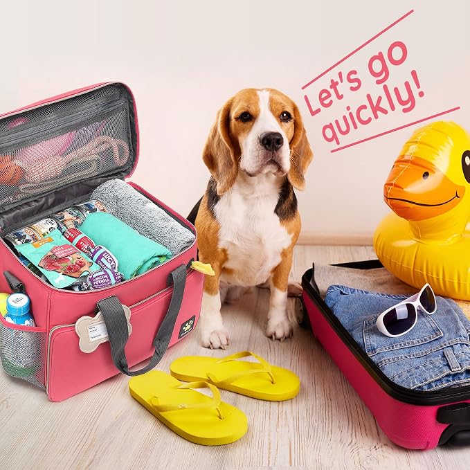 Multi-Function Pet Travel Bag - Ideal for Week Away/Overnight Trips - Cat & Dog Travel Accessories with Diaper Bag Style & Multiple Pockets