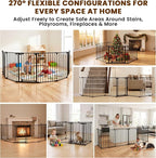 Mumeasy 150" Extra Wide Baby Gate, Play Yard Long Dog Gate for Doorways | Pet Gate Auto Close Walk Thru Door, Adjustable Large Child Safety Fence Gate for House Fireplace Outdoor,6 Metal Panels,Black