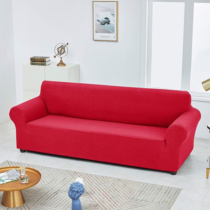 Joccun Christmas Stretch Couch Cover Slipcovers, 1-Piece Sofa Covers for 3 Cushion Couch Spandex Jacquard Washable Furniture Protector Cover for Living Room,Kids,Pets(Sofa,Ruby)