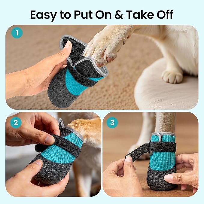 Non-Slip Dog Booties with Steady Traction - Flexible Rubber Sole Dog Shoes for Rain & Hardwood Floors, Breathable Mesh Paw Protectors for Labradors, Pitbulls, Rottweilers, 4Pcs