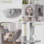 Gitelsnour Tall Cat Tree Tower for for Multiple Cats, Large Condo, GCT031W | 78.7"(200cm) Multi-level Scratching Post for Indoor Large Adult, 2 Condo, 4 Platforms, 3 Hammock, Sisal Rope, Toys Light Gray