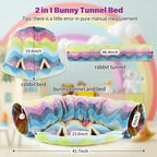 BWOGUE Bunny Tunnel Bed, 2-in-1 Collapsible Rabbit Tunnel Hideout with Mat | Removable Mat for Washing, Ball Toy for Play, Tunnel Tubes for Hiding, Soft Suede Fabric, Cats Rabbits Guinea Pigs