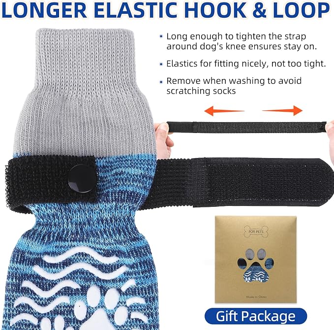 PUPTECK Anti Slip Dog Socks, Shoes with Grippers to Prevent Licking Hardwood Floors Traction, Rubber Boots & Paw Protectors, Senior Dogs Booties Navy Blue