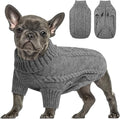 Queenmore Small Dog Pullover Sweater, Cold Weather Cable Knitwear, Classic Turtleneck Thick Warm Clothes for Chihuahua, Bulldog, Dachshund, Pug (Slate Grey, Small)