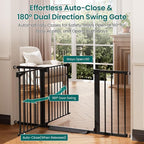 Cumbor 30-54" Extra Wide Baby Gate for Stairs & Auto Close Dog Gate Black | Dual Lock Easy Install Pet Gate for Doorways, Hallways & Kitchen, Pressure Mounted, Easy Walk Thru Safety Proofing