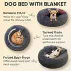 Himax Dog Beds for Small Dogs, Donut Dogs Beds with Blanket Attached, Calming Dog Bed Washable (20"/26"/35") Grey