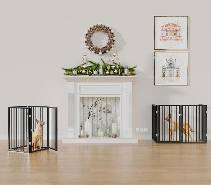 Vantas 80" x 24" Foldable Freestanding Extra Wide Dog Gate with Door,Black | Pet Gate for Stairs and Doorways, Renter Friendly No Drill, Indoor Pet Fence Extra Wide, Easy Storage, With Support Feet