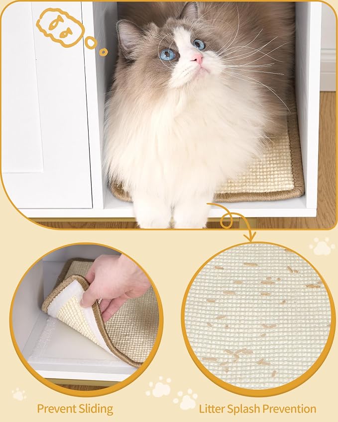Hzuaneri Large Cat Litter Box Enclosure, Automatic Litter Box Furniture | Wooden Self-Cleaning Cat Cabinet with Storage & Scratch Pad, Modern Cat Washroom, End Table, White and Gold CB87103G